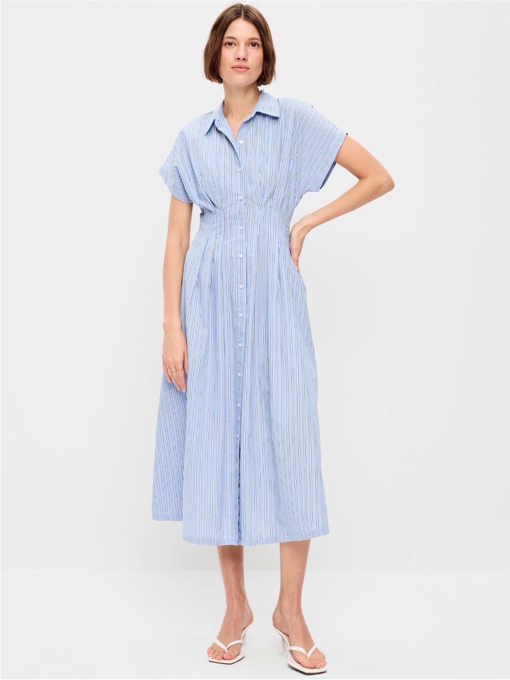 Old Navy Light Blue Pinstripe Button-Front Midi Dress
